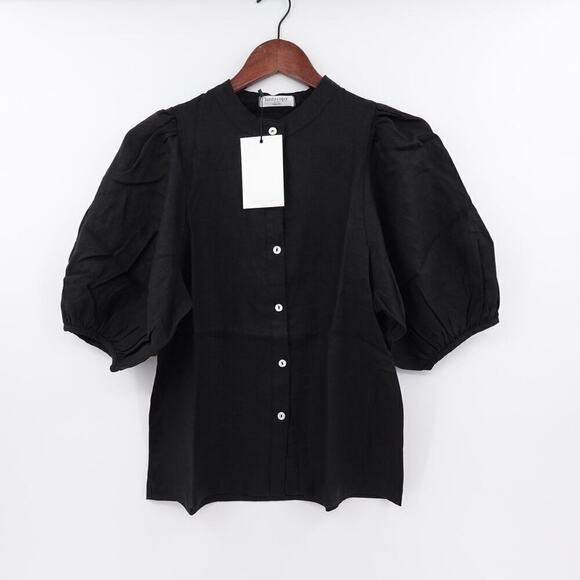 Lanhtropy Linen Shirt Womens XS Black Bubble Sleeves Oversized Langenlook - Picture 1 of 16